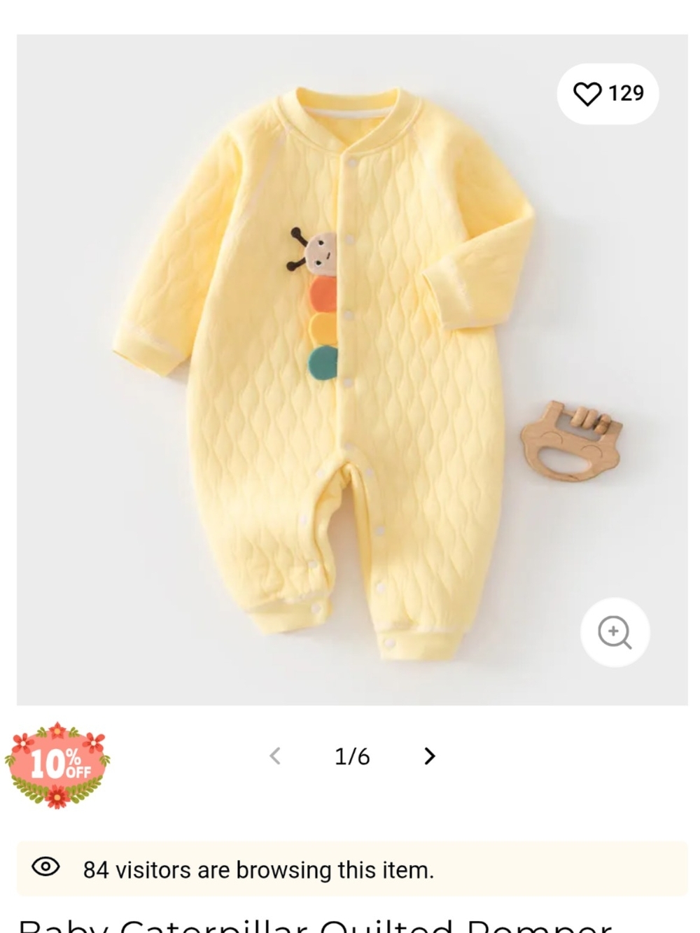 MiniOlie Yellow Baby Quilted One-Piece Quilted Romper with Caterpillar, 3-6m